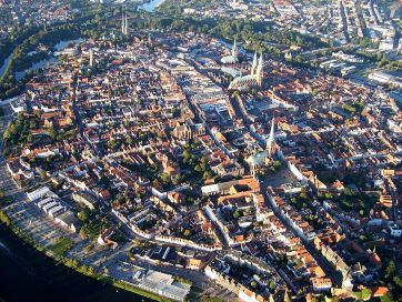 Aerial view of the Old Town of Lübeck.