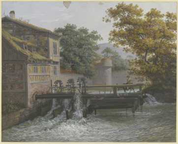 Painting of a watermill.