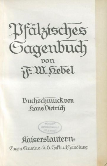 Title page of "Pfälzisches Sagenbuch" by Friedrich Wilhelm Hebel.