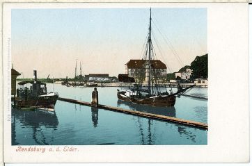 Old postcard of Rendsburg Harbor.